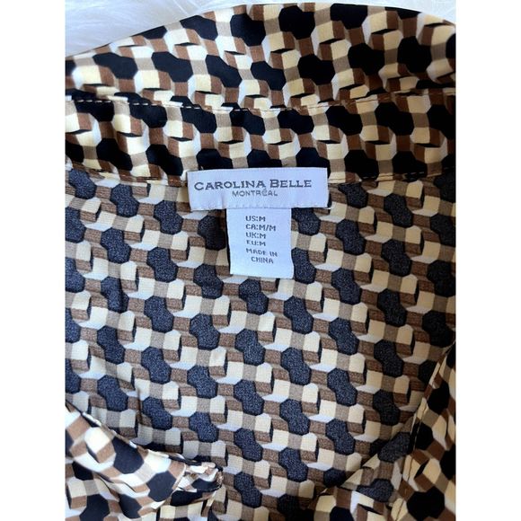 Retro Carolina Belle Montreal Geometric Print Long Sleeve Button Down, Size M - Picture 2 of 4